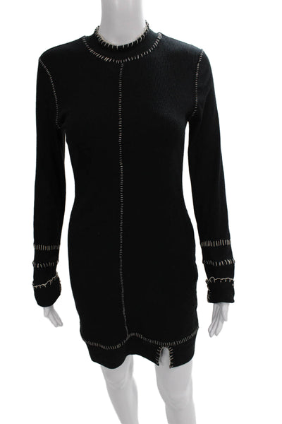 Free People Womens Mini Black Long Sleeve Mock Neck Dress Size S