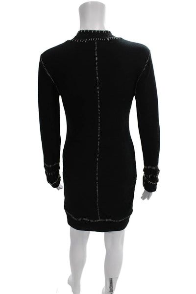 Free People Womens Mini Black Long Sleeve Mock Neck Dress Size S