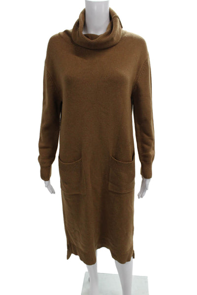 Caara Women Sweater Dress Brown Cowl Neck Long Sleeve Mid Calf Size M