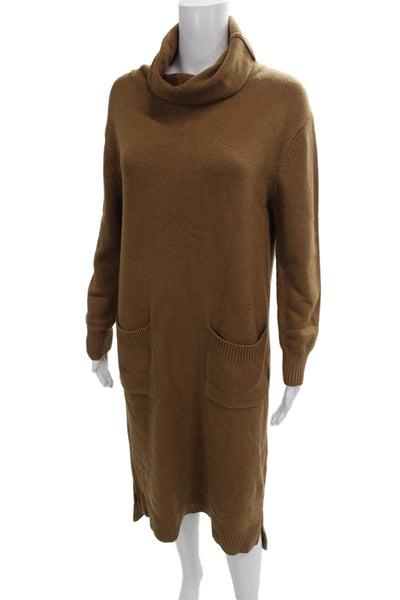 Caara Women Sweater Dress Brown Cowl Neck Long Sleeve Mid Calf Size M