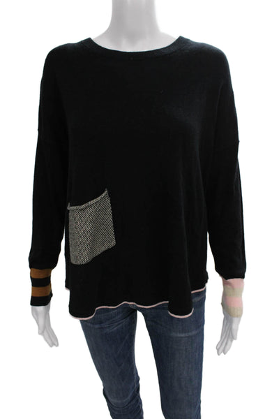 Zaket & Plover Womens Cashmere Striped Crewneck Sweater Black Longsleeve Size S