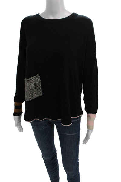 Zaket & Plover Womens Cashmere Striped Crewneck Sweater Black Longsleeve Size S
