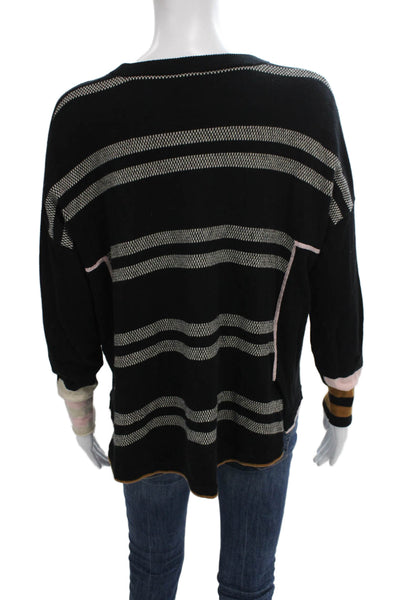 Zaket & Plover Womens Cashmere Striped Crewneck Sweater Black Longsleeve Size S