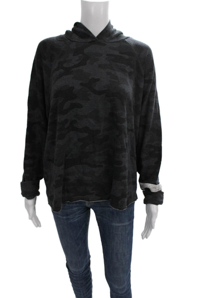 Sundry Womens Pullover Hoodie Camouflage Gray Viscose Long Sleeve Size S