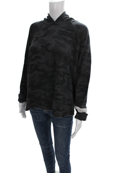 Sundry Womens Pullover Hoodie Camouflage Gray Viscose Long Sleeve Size S