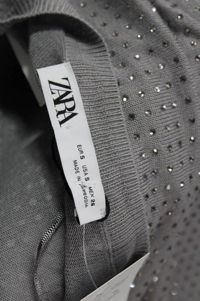 Zara Women Pullover Sweater Gray Viscose Long Sleeve Round Neck Size S