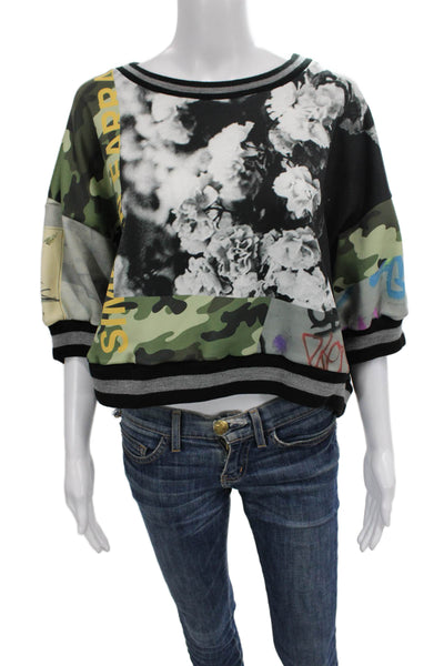 Simeon Farrar Women Multicolor Camouflage Boat Neck Pullover 3/4 Sleeve Size M