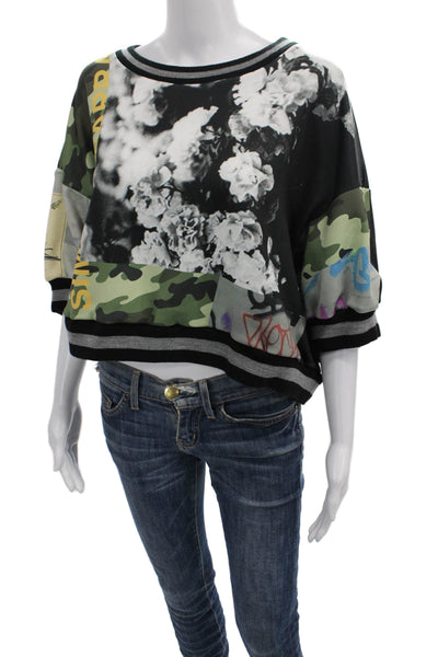 Simeon Farrar Women Multicolor Camouflage Boat Neck Pullover 3/4 Sleeve Size M