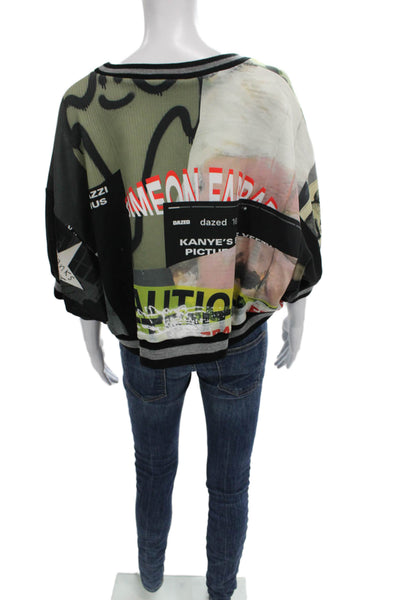 Simeon Farrar Women Multicolor Camouflage Boat Neck Pullover 3/4 Sleeve Size M