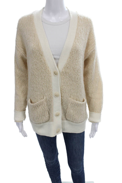 Naadam Women Ivory V-Neck Cashmere Wool Cardigan Long Sleeve Size S