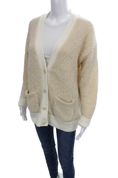 Naadam Women Ivory V-Neck Cashmere Wool Cardigan Long Sleeve Size S