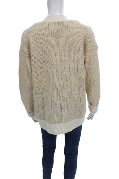 Naadam Women Ivory V-Neck Cashmere Wool Cardigan Long Sleeve Size S