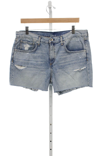Rag & Bone Womens Cut-Off Blue Cotton Shorts Button Closure Size 29