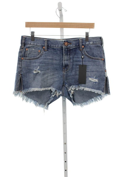 One Teaspoon Women Cut-Off Cotton Shorts Blue Button Size 29