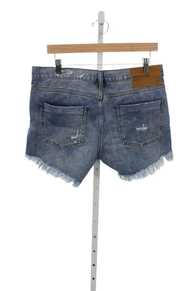 One Teaspoon Women Cut-Off Cotton Shorts Blue Button Size 29