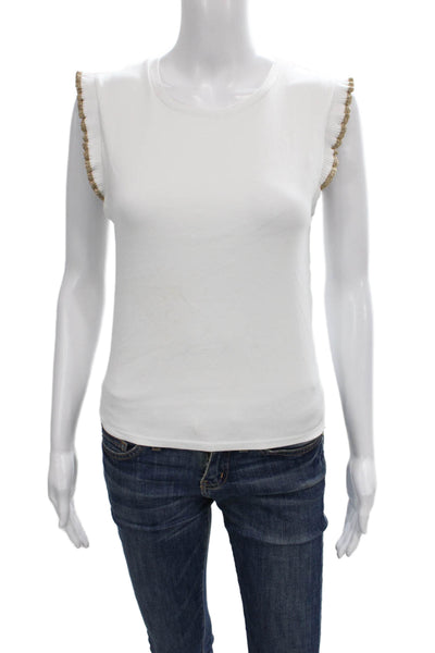 Zara Women Basic Ribbed Knit Sleeveless Tank White Round Neck Size S