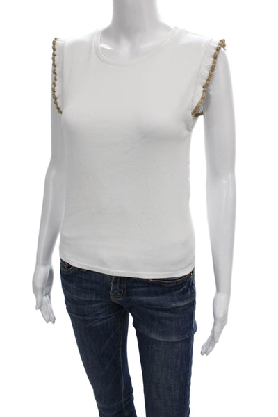 Zara Women Basic Ribbed Knit Sleeveless Tank White Round Neck Size S