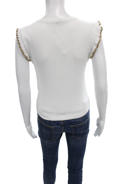 Zara Women Basic Ribbed Knit Sleeveless Tank White Round Neck Size S