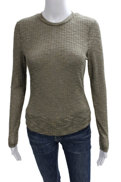 Intimately Free People Women Green Crew Neck Long Sleeve Tee Petite Size S