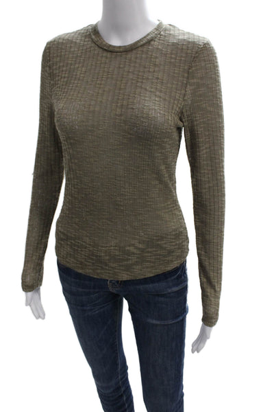 Intimately Free People Women Green Crew Neck Long Sleeve Tee Petite Size S