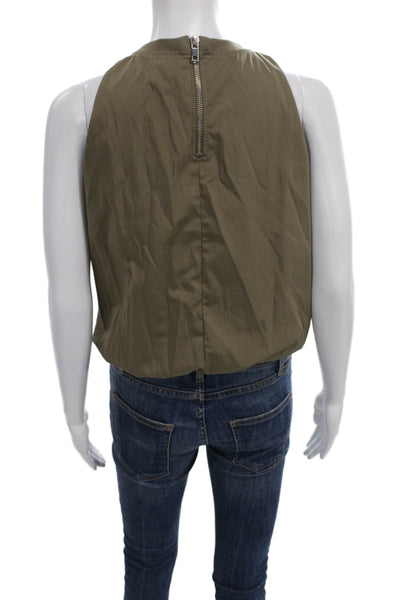 Zara Women Cropped Tank Green High Neck Sleeveless Cotton Zip Size S