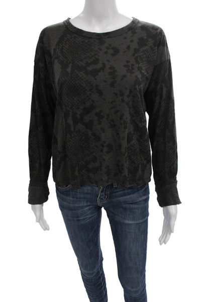 Rag & Bone Women Gray Animal Print Pima Cotton Crew Neck Long Sleeve Tee Size M