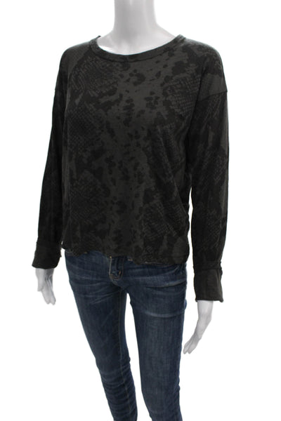 Rag & Bone Women Gray Animal Print Pima Cotton Crew Neck Long Sleeve Tee Size M