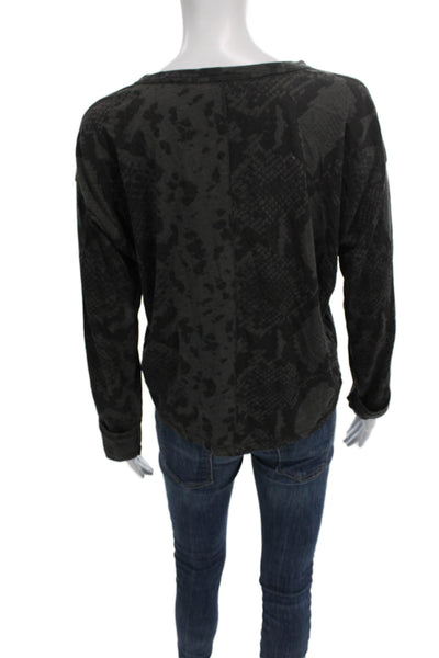 Rag & Bone Women Gray Animal Print Pima Cotton Crew Neck Long Sleeve Tee Size M