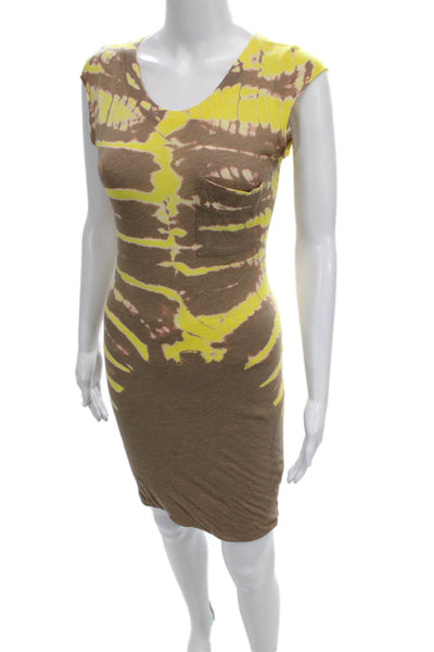 Raquel Allegra Women Bodycon Dress Brown Tie Dye Scoop Neck Short Sleeve Size S