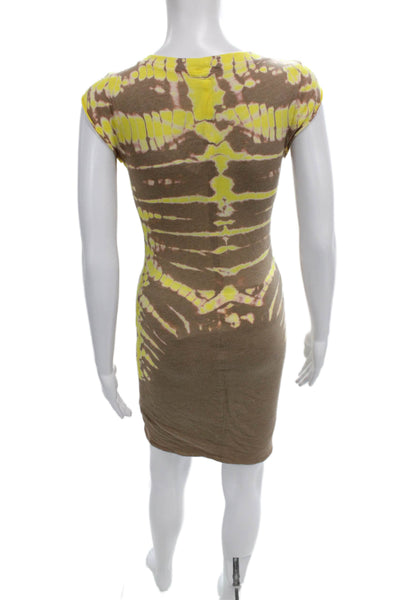 Raquel Allegra Women Bodycon Dress Brown Tie Dye Scoop Neck Short Sleeve Size S