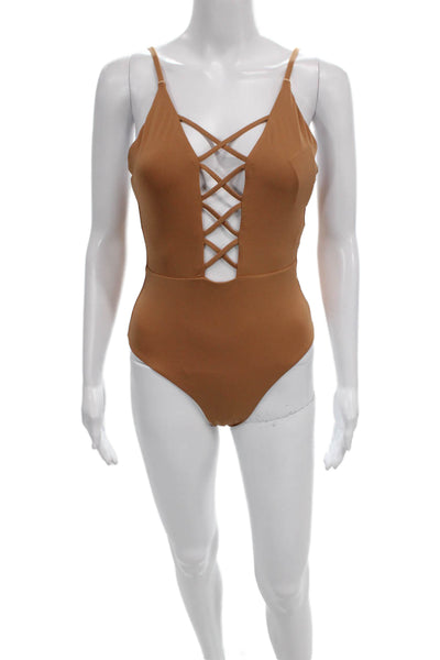 Dippin Daisys Womens Brown Solid Swimwear One Piece Nylon Spandex Size S