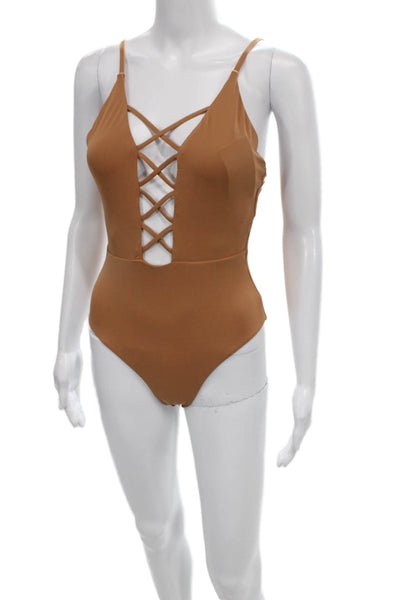 Dippin Daisys Womens Brown Solid Swimwear One Piece Nylon Spandex Size S