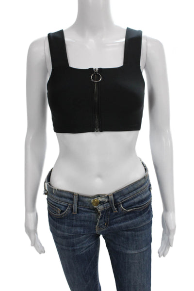 Alo Women's Scoop Neck Sleeveless Zip Up Sport Bra Black Size XS