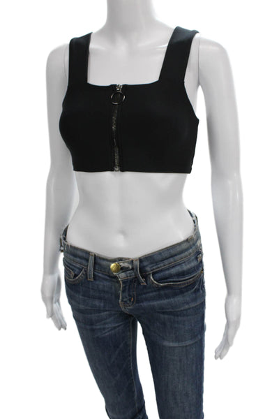 Alo Women's Scoop Neck Sleeveless Zip Up Sport Bra Black Size XS
