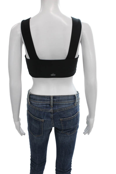 Alo Women's Scoop Neck Sleeveless Zip Up Sport Bra Black Size XS