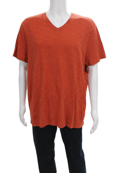 Vince Mens Basic Solid V-Neck Short Sleeve Cotton T-Shirt Orange Size XL