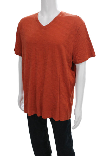 Vince Mens Basic Solid V-Neck Short Sleeve Cotton T-Shirt Orange Size XL