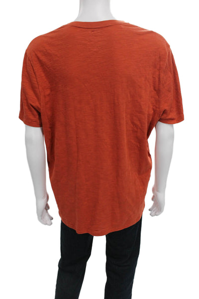 Vince Mens Basic Solid V-Neck Short Sleeve Cotton T-Shirt Orange Size XL