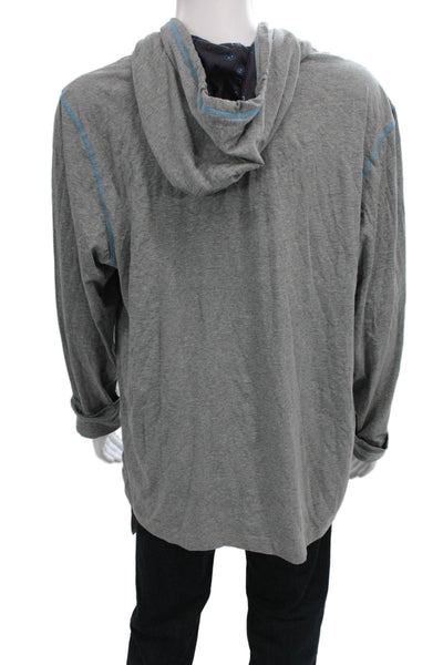 Robert Graham Mens Pullover Hoodie Gray Cotton Modal Blend Drawstring Size XL