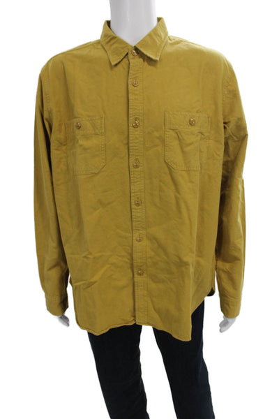 J Crew Mens Button Front Long Sleeve Collared Pocket Shirt Mustard Size XL