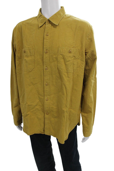 J Crew Mens Button Front Long Sleeve Collared Pocket Shirt Mustard Size XL
