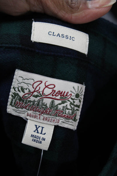 J Crew Mens Button Front Long Sleeve Collared Plaid Shirt Navy Green Size XL