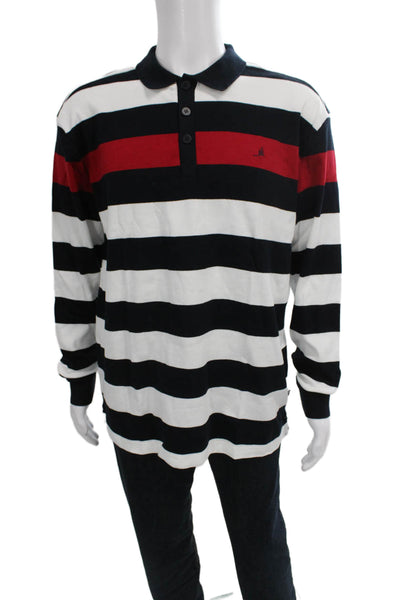 Ponant Mens Long Sleeve Collared Striped Polo Shirt Red Black White Size XL