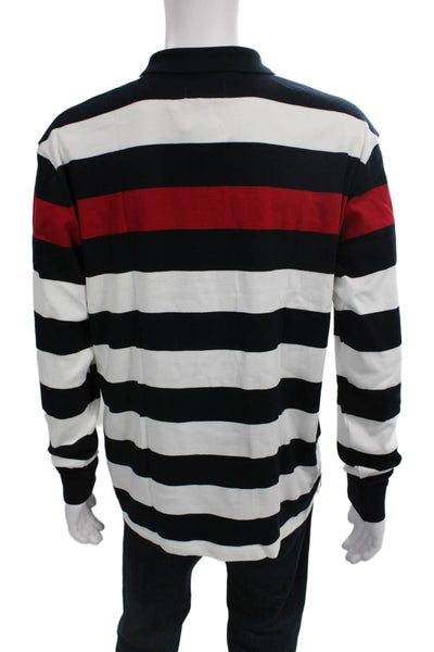Ponant Mens Long Sleeve Collared Striped Polo Shirt Red Black White Size XL