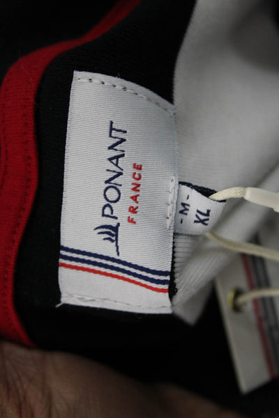 Ponant Mens Long Sleeve Collared Striped Polo Shirt Red Black White Size XL