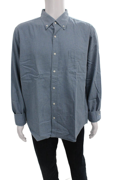 J Crew Mens Button Front Long Sleeve Collared Pocket Shirt Blue Size XL