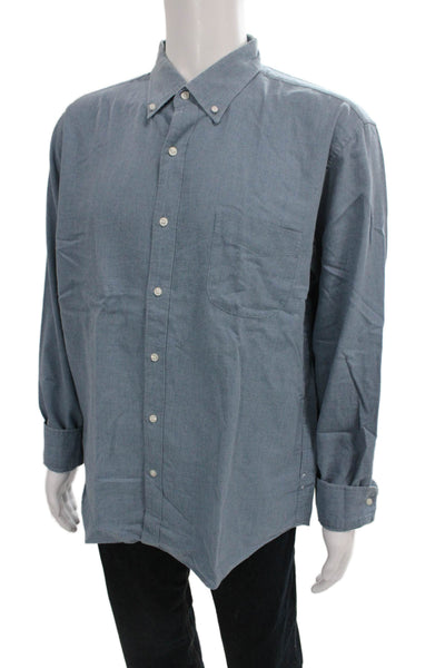 J Crew Mens Button Front Long Sleeve Collared Pocket Shirt Blue Size XL