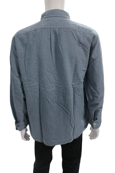 J Crew Mens Button Front Long Sleeve Collared Pocket Shirt Blue Size XL