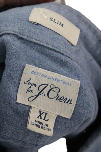 J Crew Mens Button Front Long Sleeve Collared Pocket Shirt Blue Size XL