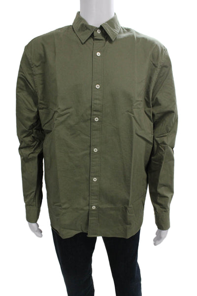 Banana Republic Mens Button Front Long Sleeve Collared Shirt Green Cotton XL